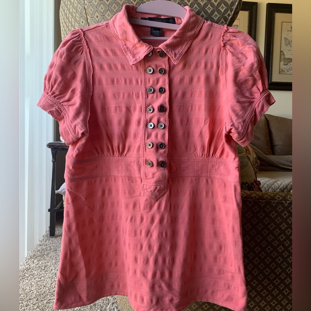 MARC BY MARC JACOBS 100% Cotton Button Up Blouse Puffed Short Sleeves Peach S